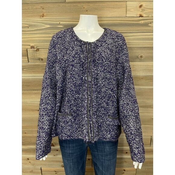 Chicos Cardigan Sweater Jacket 3 XL Long Sleeve Purple Tweed Hook and Eye Warm - Picture 1 of 8